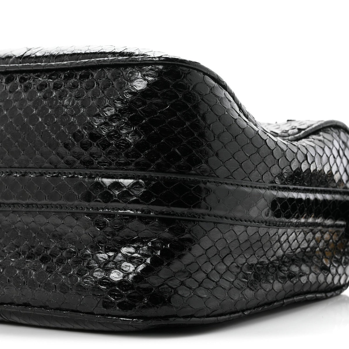 Gucci Snakeskin Half Horsebit Medium Shoulder Bag Black