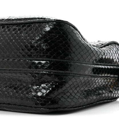 Gucci Snakeskin Half Horsebit Medium Shoulder Bag Black