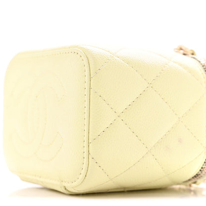 Chanel Caviar Quilted Mini Vanity Case With Chain Light Yellow