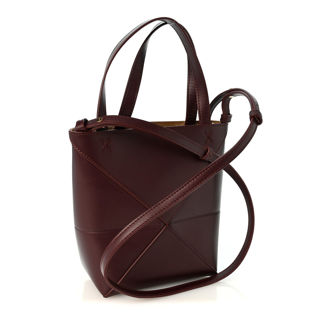 Loewe Shiny Calfskin Mini Puzzle Fold Tote Burgundy