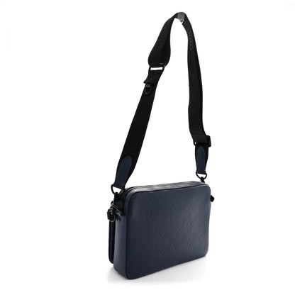 Louis Vuitton Calfskin Monogram Shadow Trio Messenger Navy