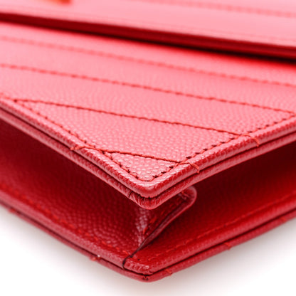 Saint Laurent Matelasse Chevron Monogram Envelope Chain Wallet New Red 1987513