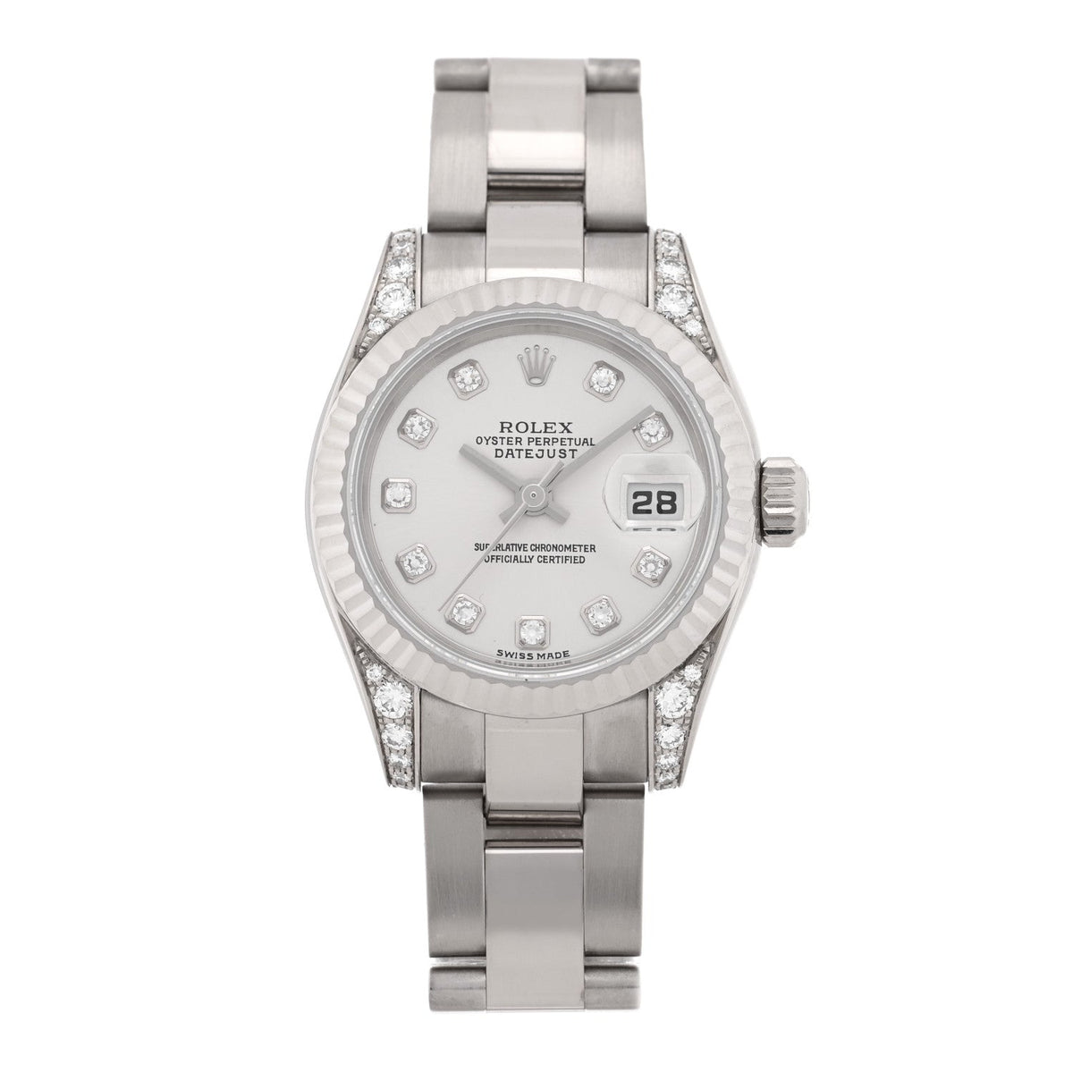 Rolex 18K White Gold Diamond 26mm Lady Datejust Watch Silver 179239