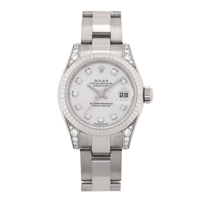 Rolex 18K White Gold Diamond 26mm Lady Datejust Watch Silver 179239