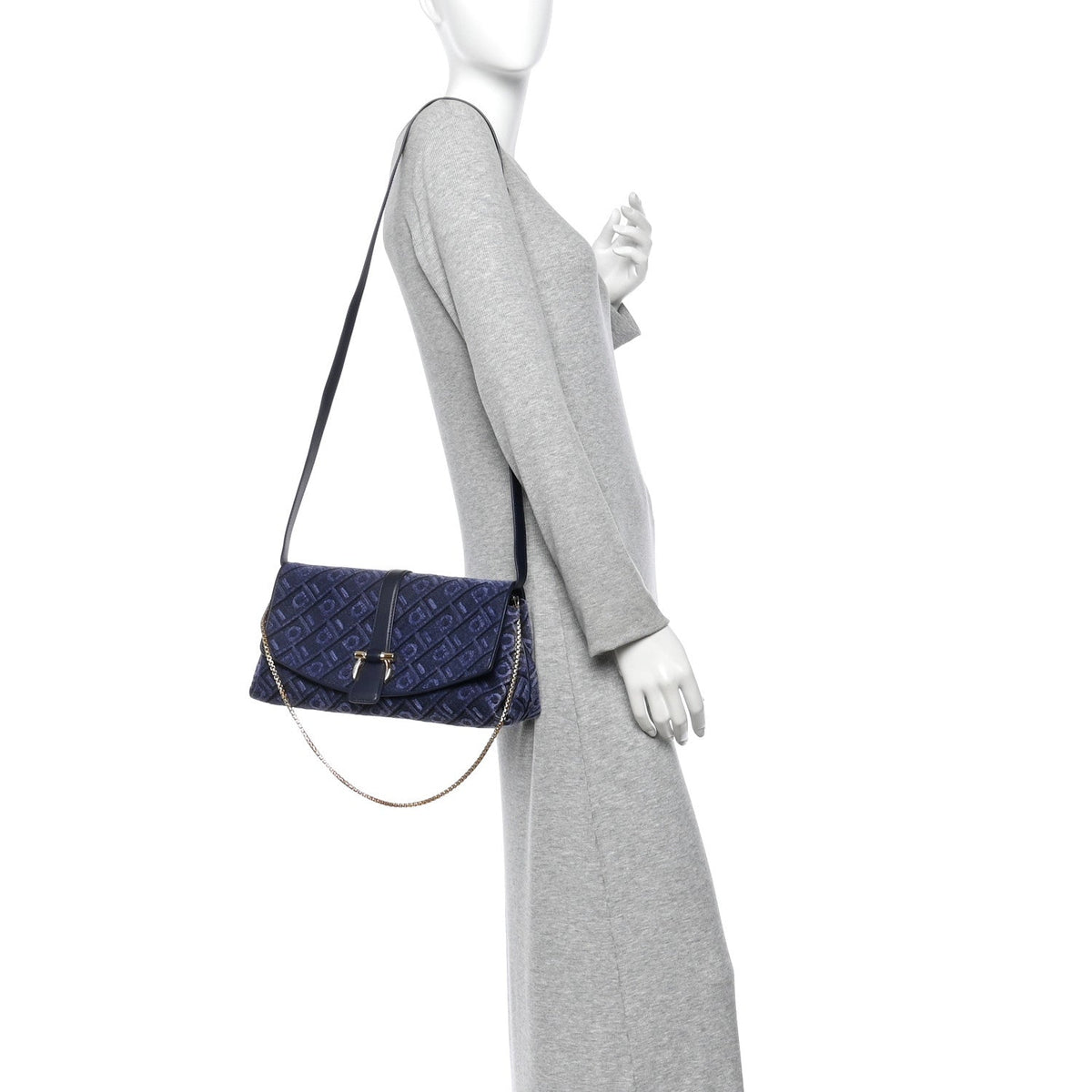 Salvatore Ferragamo Jacquard Small Mia Crossbody Bag Denim Midnight Blue
