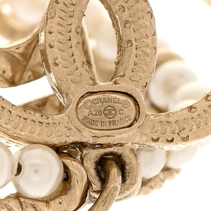 Chanel Crystal Pearl Charms CC Drop Earrings Gold