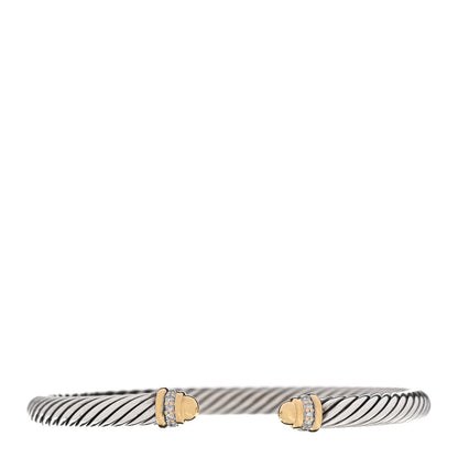 David Yurman Sterling Silver 18K Yellow Gold Diamond 5mm Cable Classics Bracelet