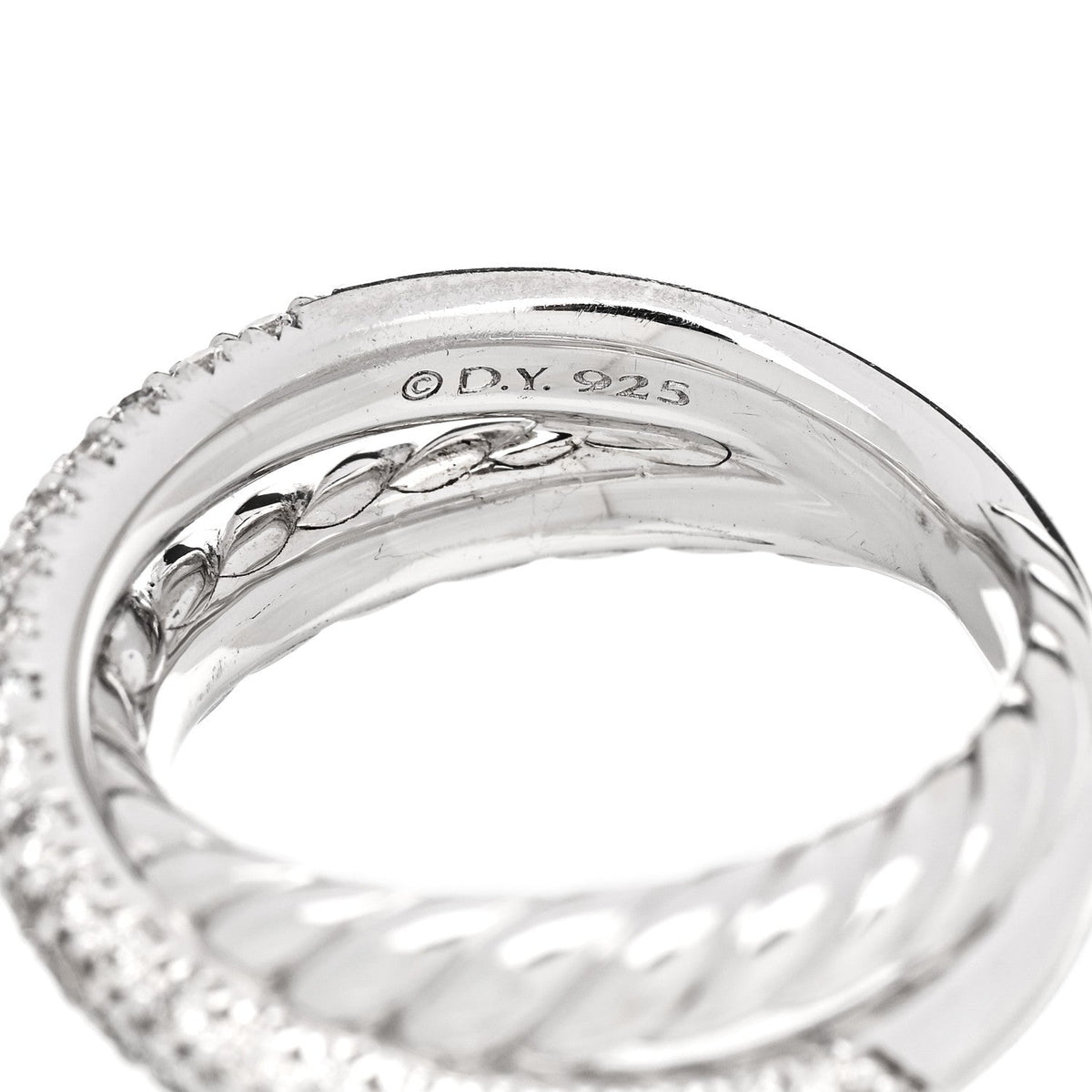 David Yurman Sterling Silver Diamond 7.4mm Crossover Two Row Ring 50 5.25