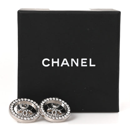 Chanel Crystal CC Round Earrings Silver