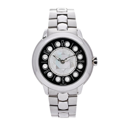 Fendi Stainless Steel Mother of Pearl Topaz Spinel 38mm Ishine Watch Black