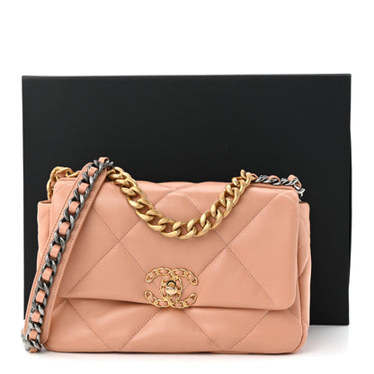 Chanel Lambskin Quilted Medium Chanel 19 Flap Beige