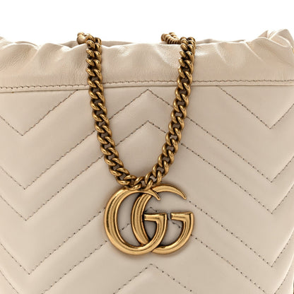 Gucci Calfskin Matelasse Mini GG Marmont 2.0 Bucket Bag White