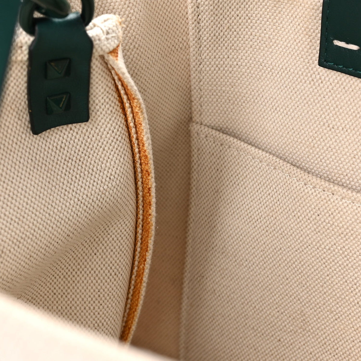 Valentino Garavani Canvas Calfskin VLogo Tote Natural Green