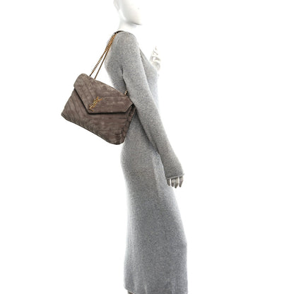 Saint Laurent Suede Y Quilted Medium Loulou Chain Satchel Taupe