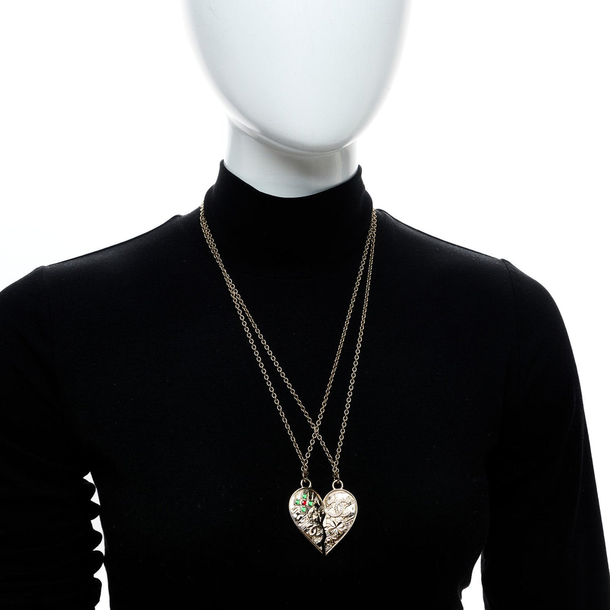 Chanel Crystal Gripoix Clover Heart CC Friendship Necklace Set Gold Multicolor