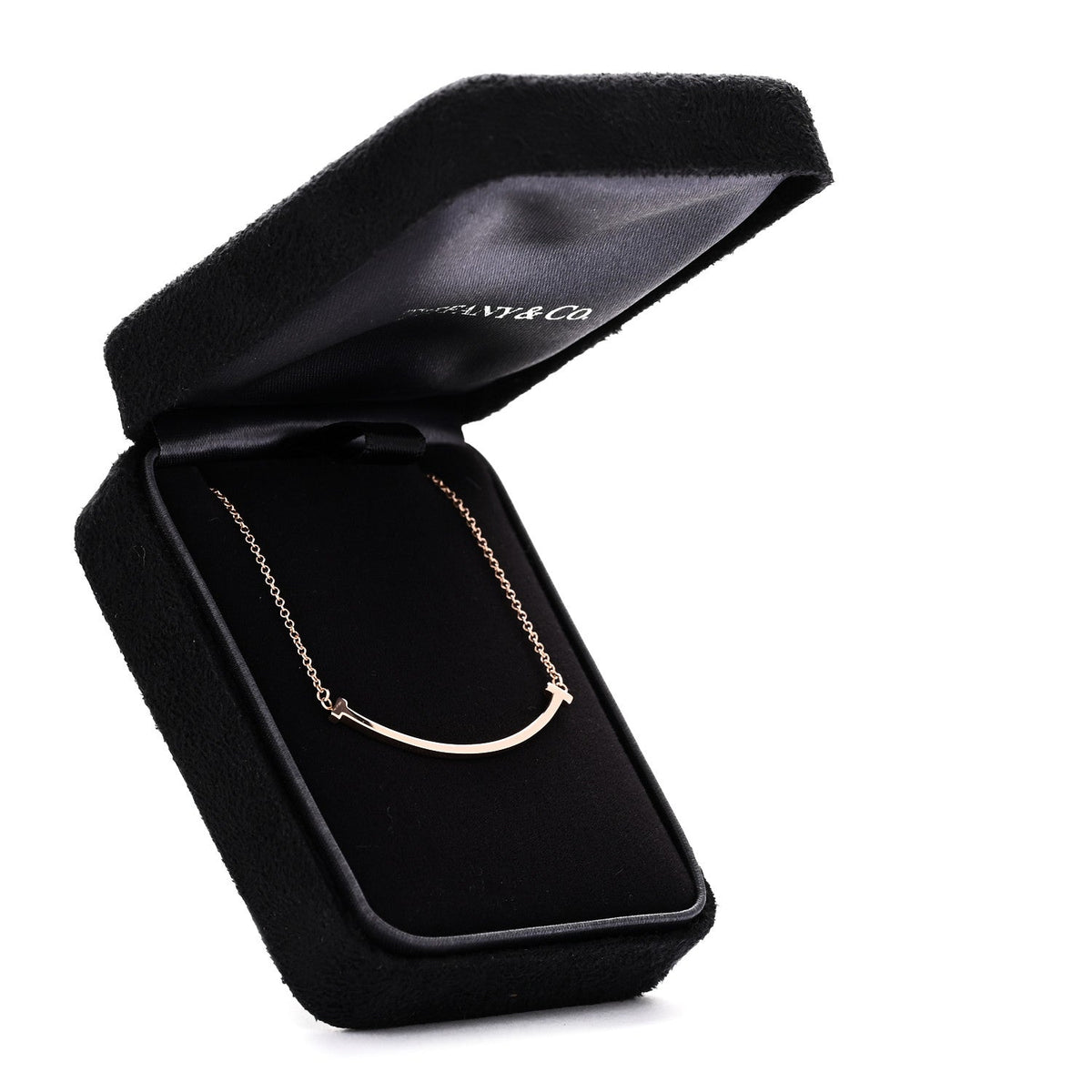 Tiffany 18K Rose Gold T Smile Pendant Necklace 43.8cm