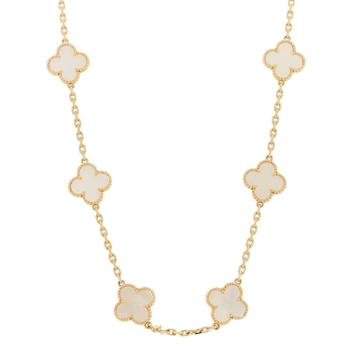 Van Cleef & Arpels 18K Yellow Gold Mother of Pearl 10 Motifs Vintage Alhambra Necklace