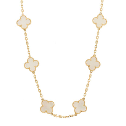 Van Cleef & Arpels 18K Yellow Gold Mother of Pearl 10 Motifs Vintage Alhambra Necklace