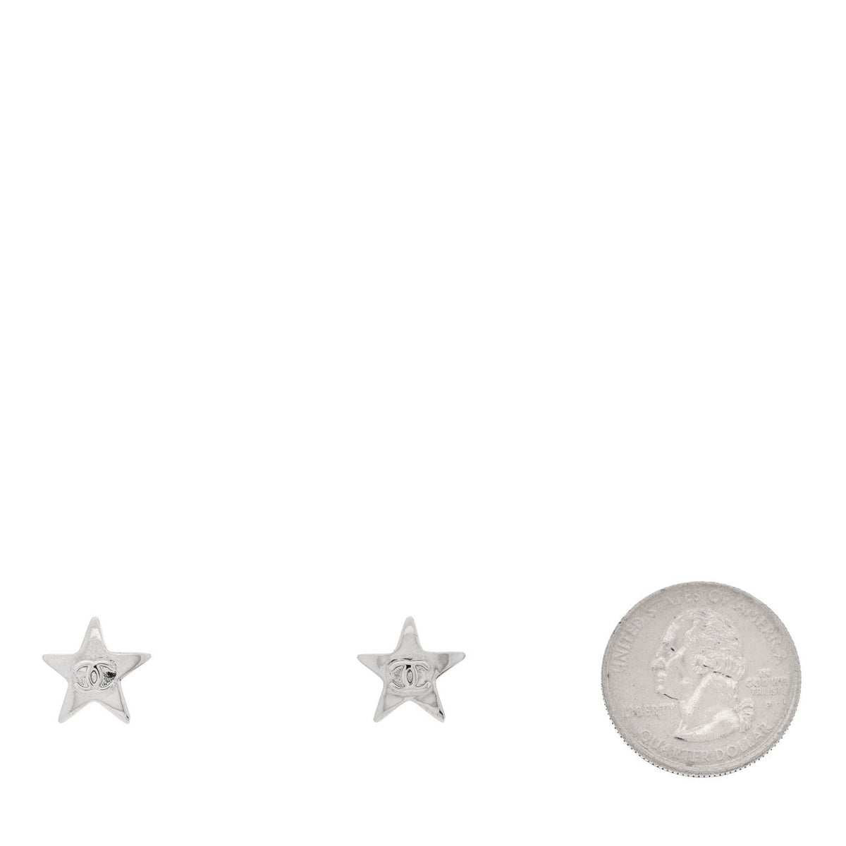 Chanel Metal CC Star Earrings Silver