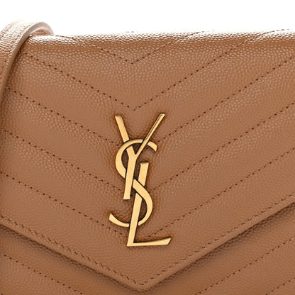 Saint Laurent Grain De Poudre Matelasse Chevron Envelope Chain Wallet Dune