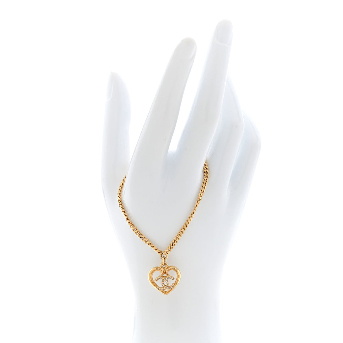 Chanel Crystal Chain Heart CC Bracelet Gold