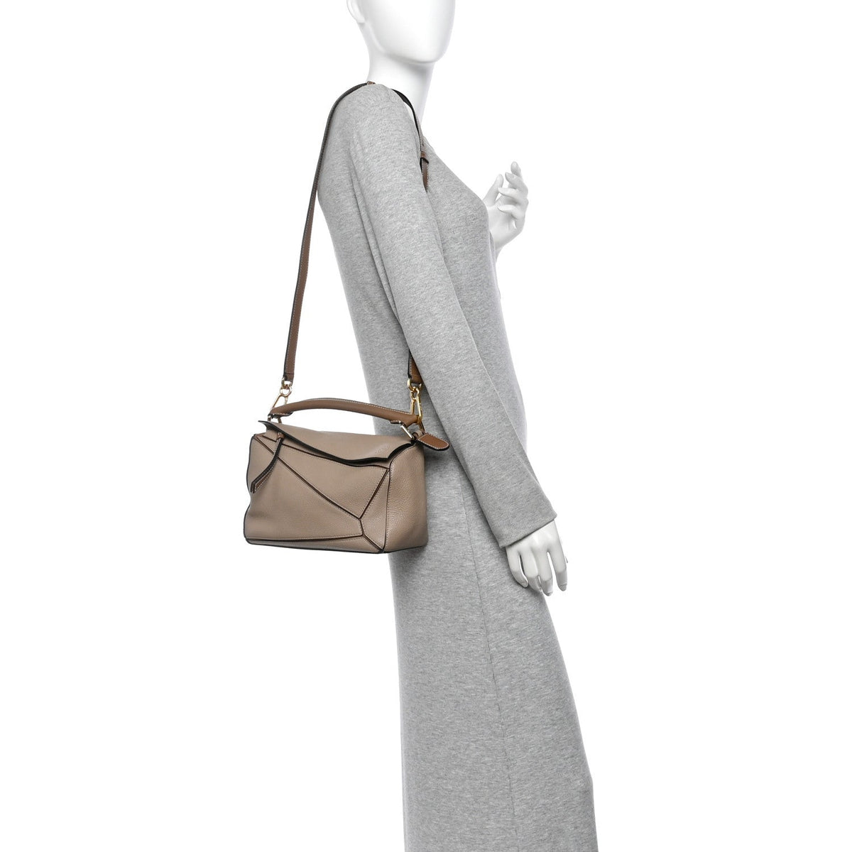 Loewe Grained Calfskin Small Puzzle Bag Sand Mink