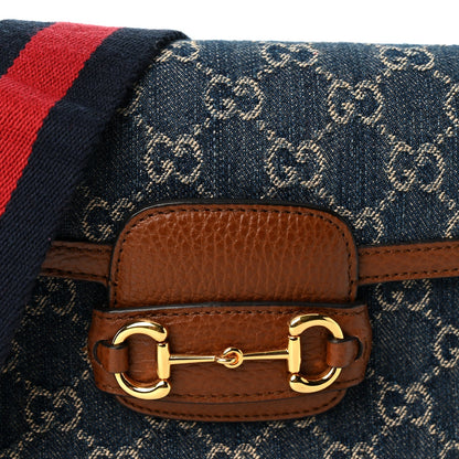 Gucci Denim Calfskin Mini Horsebit 1955 Shoulder Bag Blue Tea Cuir