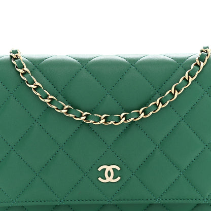 Chanel Lambskin Quilted Wallet On Chain WOC Green