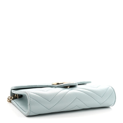 Gucci Calfskin Matelasse GG Marmont Chain Wallet Light Blue