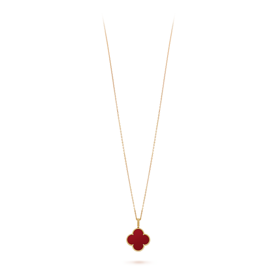 18K Yellow Gold Carnelian VCA Magic Alhambra Long Necklace