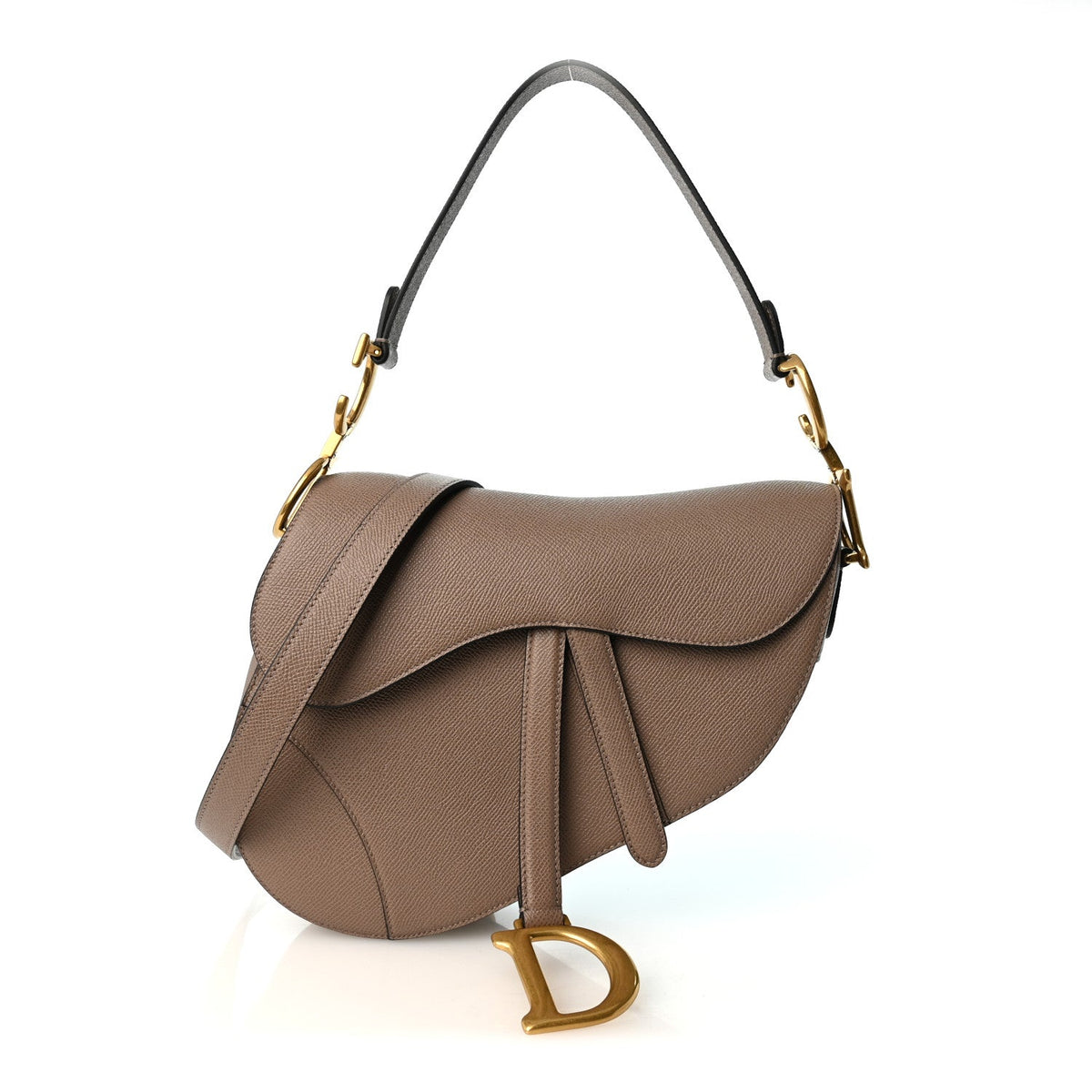 Christian Dior Grained Calfskin Saddle Bag Warm Taupe