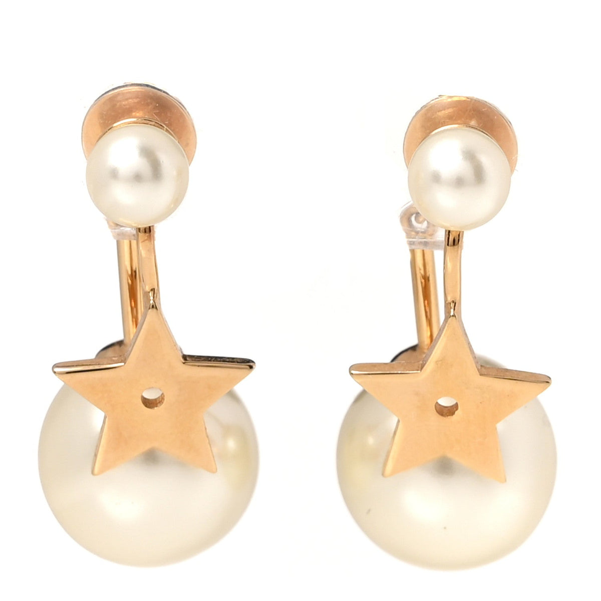 Christian Dior Pearl Crystal My ABCDior Tribales Etoile Star Earrings Gold