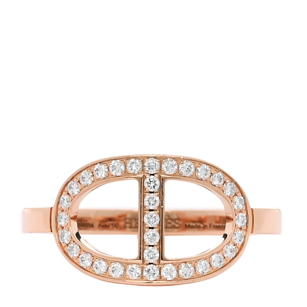 Hermes 18K Rose Gold Diamond MM Chaine d'Ancre Contour Ring 53 6.5