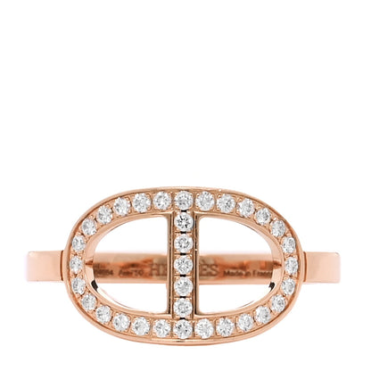 Hermes 18K Rose Gold Diamond MM Chaine d'Ancre Contour Ring 53 6.5