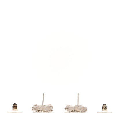 Chanel Crystal Cha-Nel Logo Drop Earrings Silver