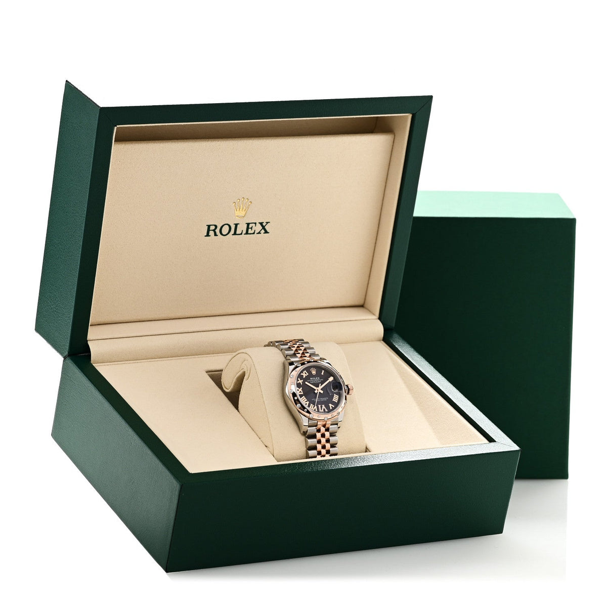 Rolex Stainless Steel 18K Everose Gold Diamond 31mm Datejust Watch Black 278341RBR