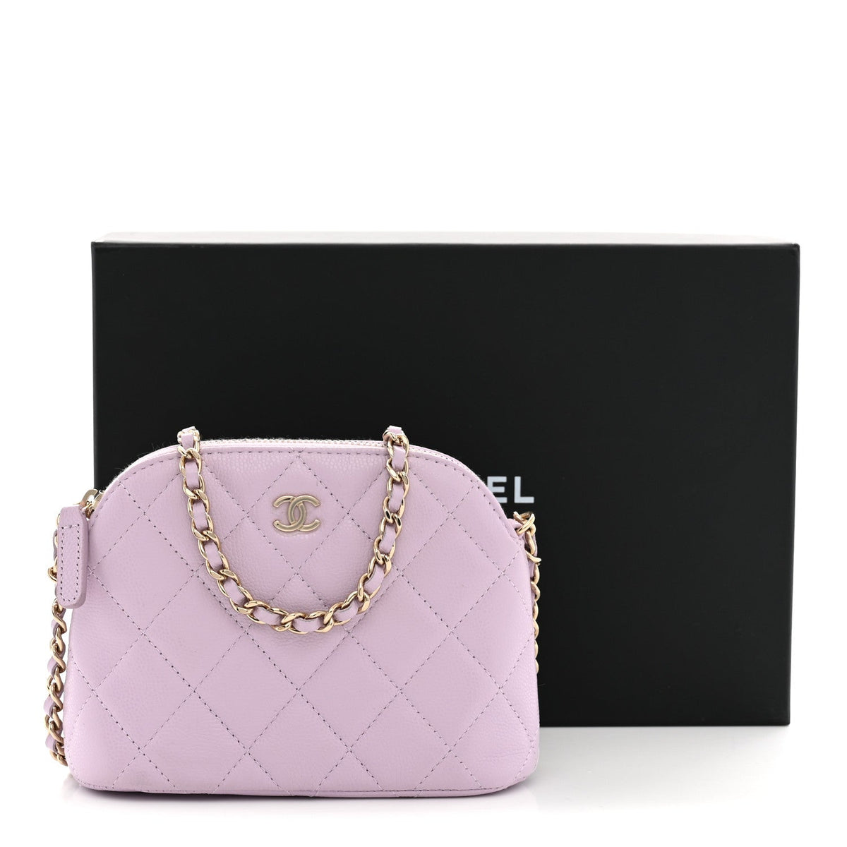 Chanel Caviar Quilted Mini Classic Clutch With Chain Light Purple