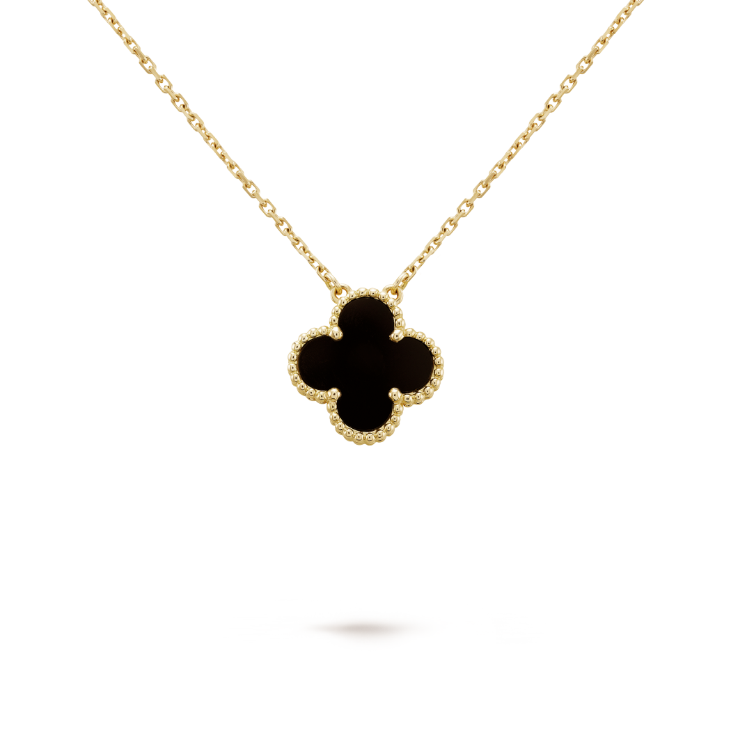 18K Yellow Gold Onyx VCA Vintage Alhambra Pendant