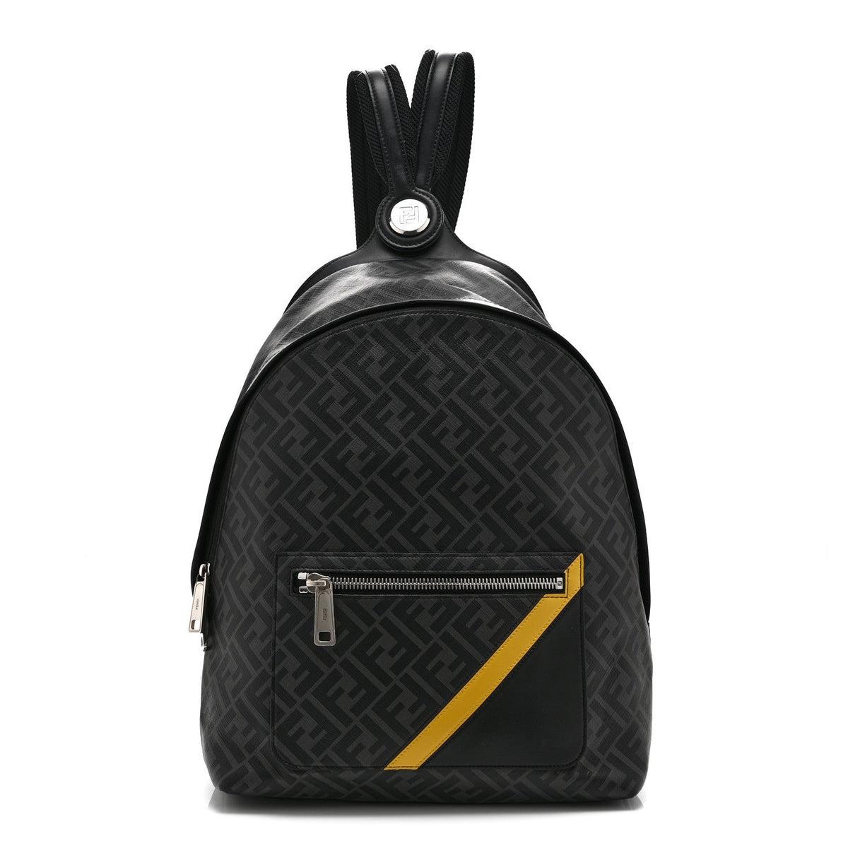 Fendi Glazed Fabric Vitello King FF 1974 Medium Chiodo Backpack Black Sunflower