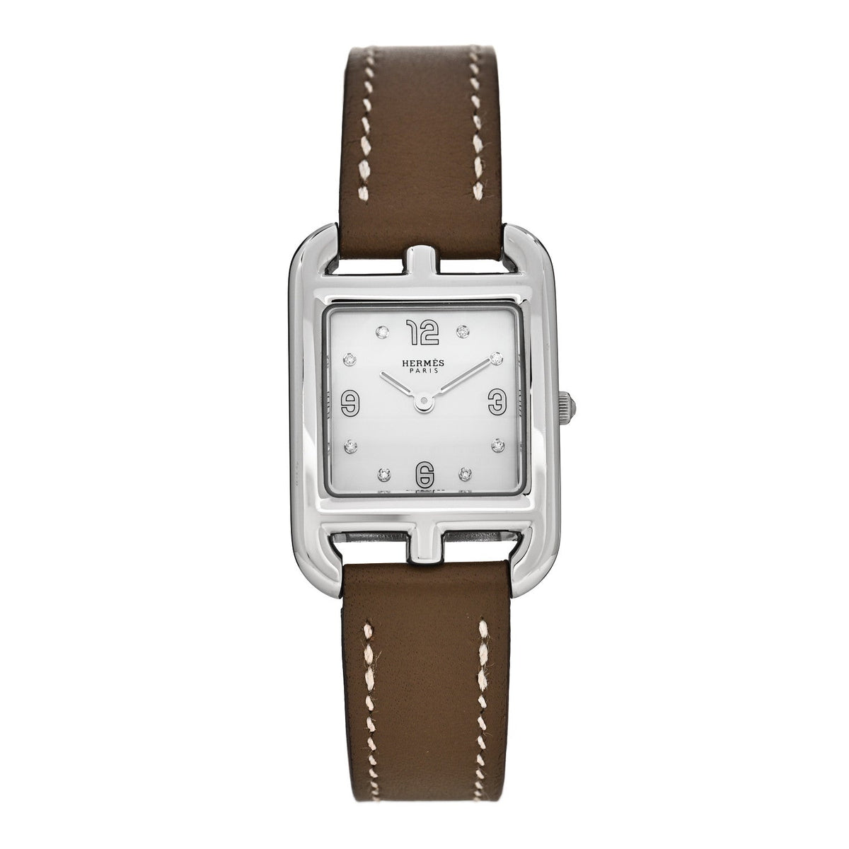 Hermes Stainless Steel Diamond Mother of Pearl Women's 23mm Cape Cod Watch Etoupe