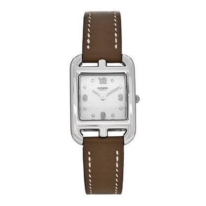 Hermes Stainless Steel Diamond Mother of Pearl Women's 23mm Cape Cod Watch Etoupe