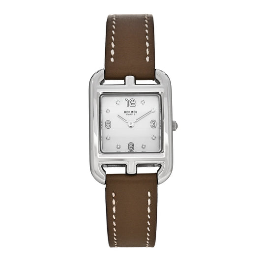 Hermes Stainless Steel Diamond Mother of Pearl Women's 23mm Cape Cod Watch Etoupe