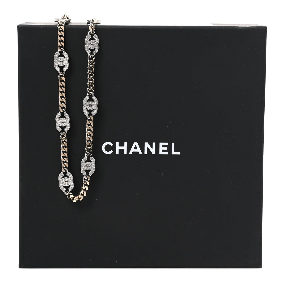 Chanel Crystal Chain CC Link Necklace Gold Silver