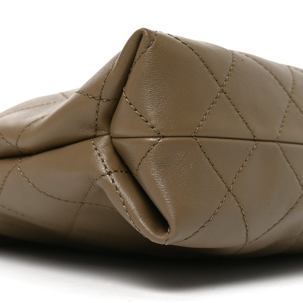 Chanel Lambskin Quilted Drawstring Shopping Bag Dark Khaki