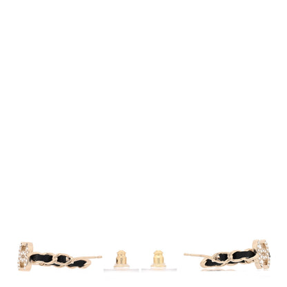 Chanel Metal Lambskin Quilted CC Turnlock Chain Hoop Earrings Gold Black