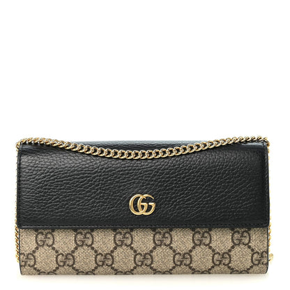 Gucci Dollar Calfskin GG Supreme Monogram Petite GG Marmont Chain Wallet
