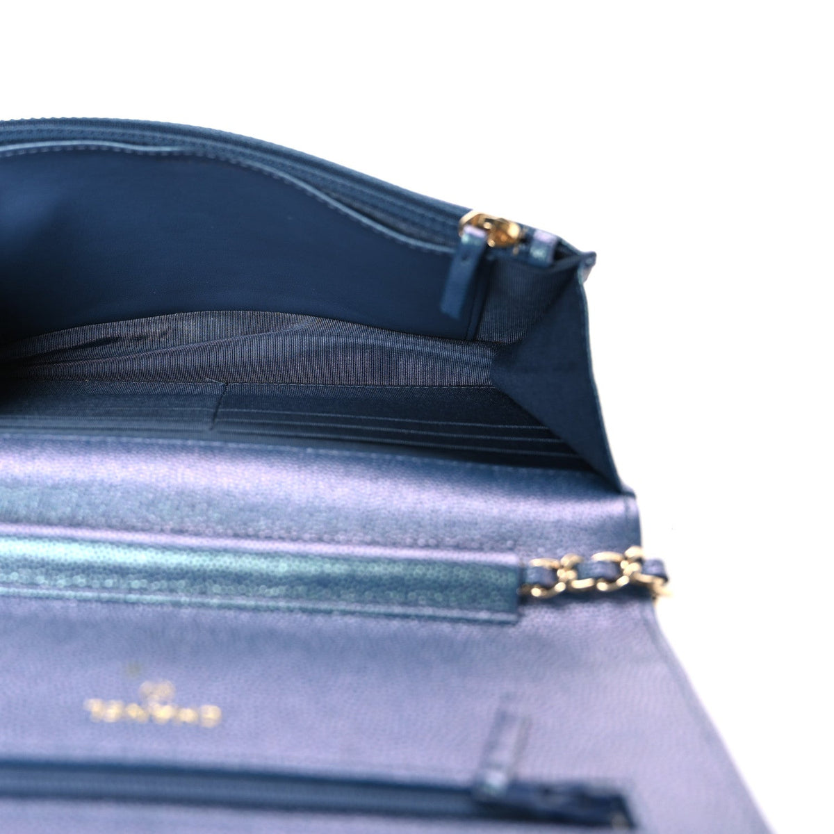 Chanel Iridescent Caviar Quilted Wallet on Chain Dark Blue