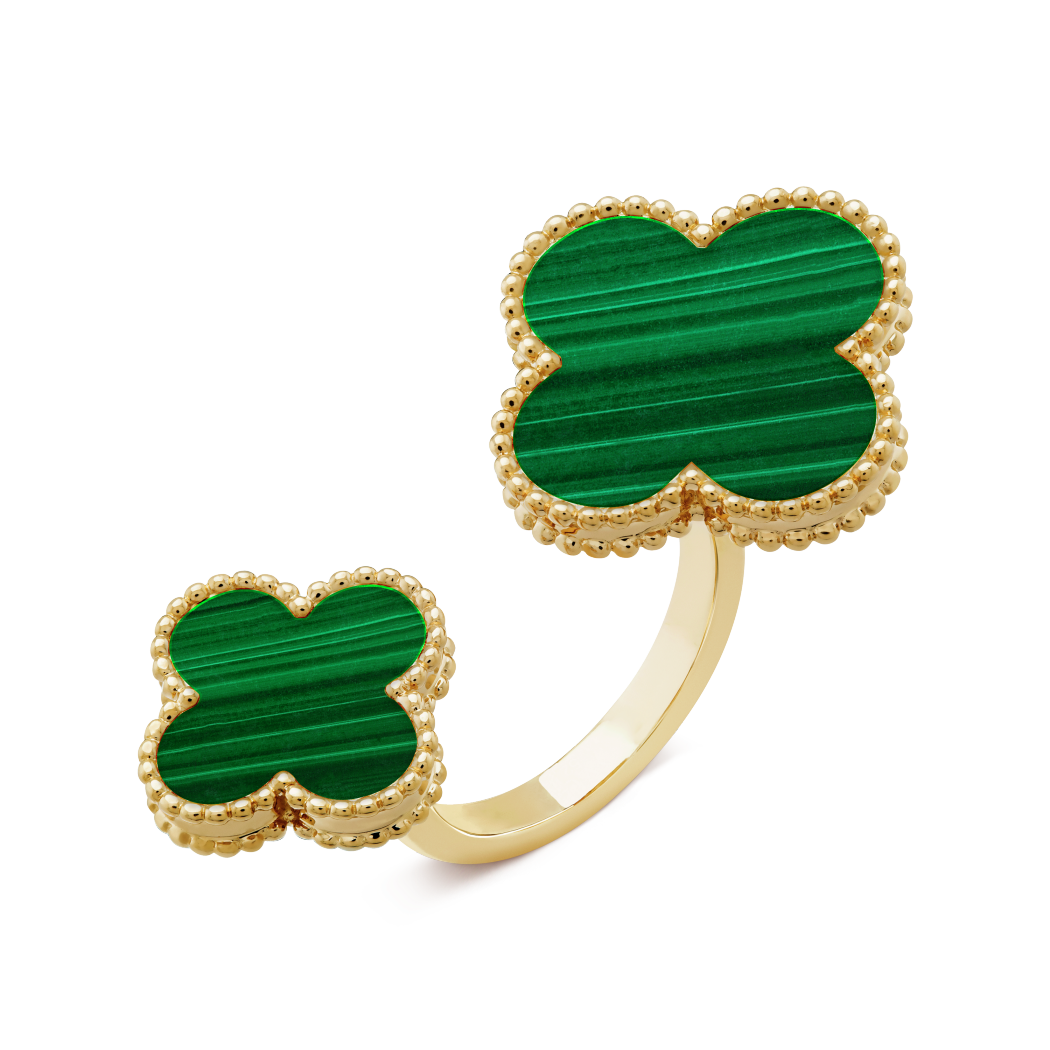 18K Yellow Gold Malachite VCA Magic Alhambra Between the Finger Ring