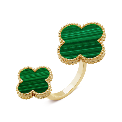 18K Yellow Gold Malachite VCA Magic Alhambra Between the Finger Ring