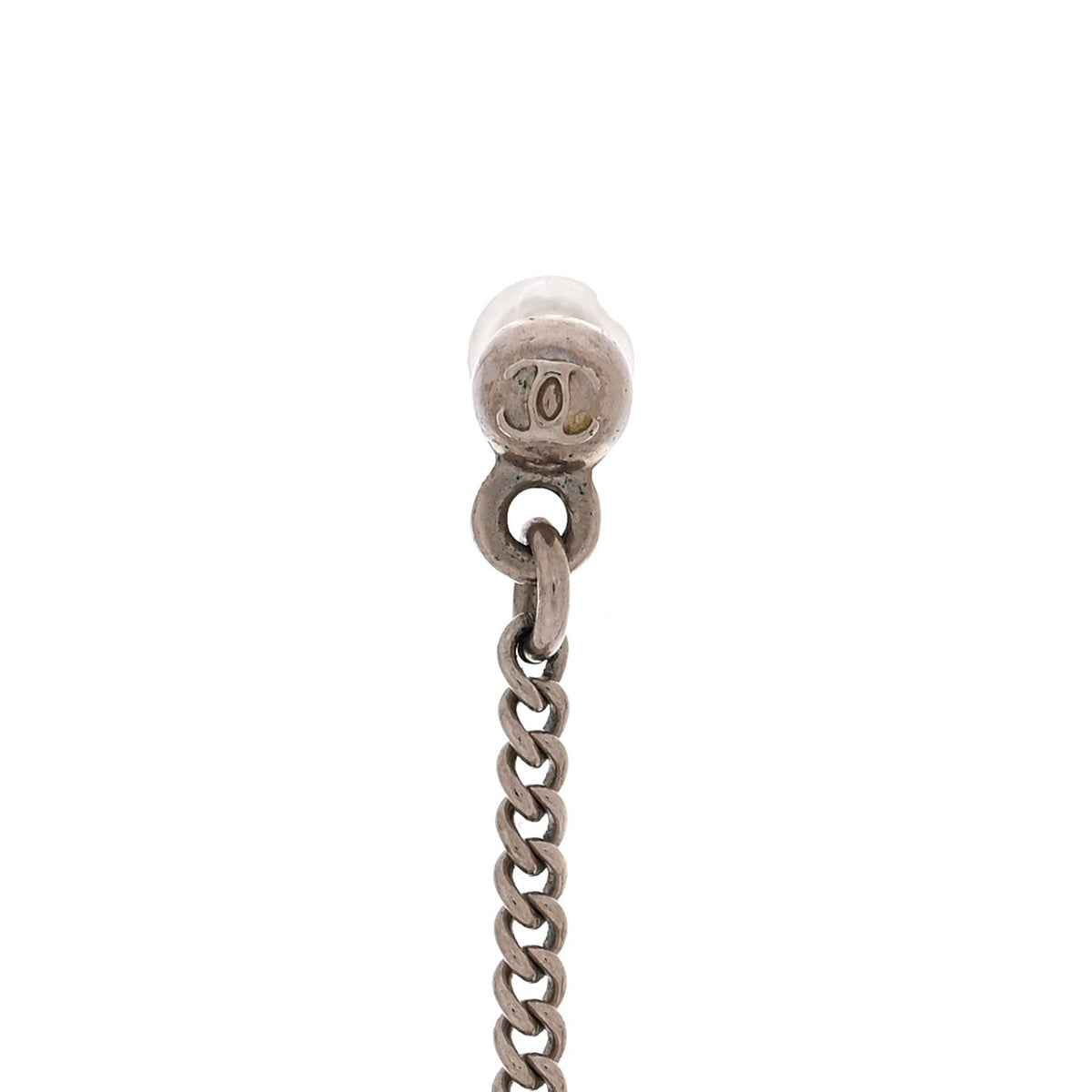 Chanel Baguette Crystal CC Drop Earrings Silver